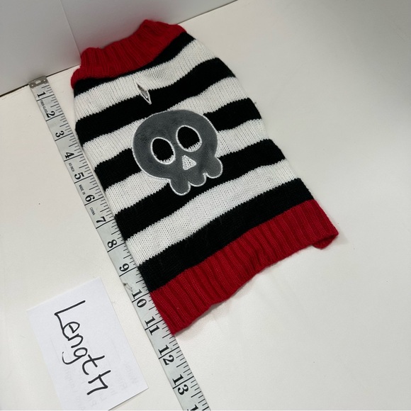 Dog Sweater Sz S Skull Halloween Stripe Red Black White RN #54269 - Picture 5 of 7